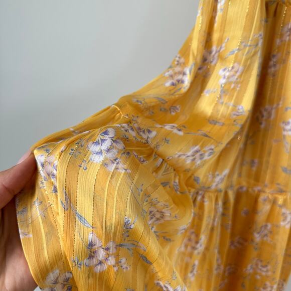 Sabina Musayev Donolita Sleeveless Floral Pleated Halter Maxi Dress Yellow M NWT - Picture 6 of 11